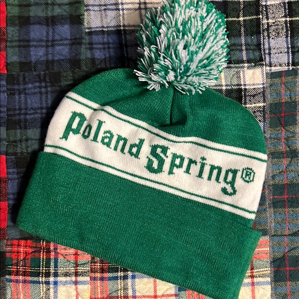 Green and White Poland Spring Beanie